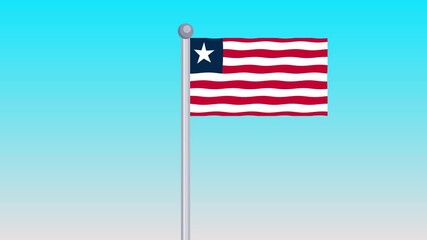 Liberia Flag Waving in the Wind On Blue Sky Background