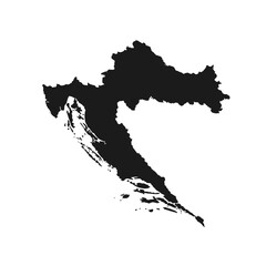 Black silhouette map of Croatia, detailed outline of the country's borders on a white background
