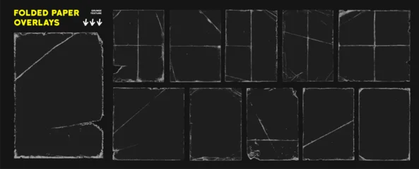 Fotobehang Vintage Poster Old paper frame overlays with fold and crease effect for a vintage photo border or retro punk poster background.   © Anastasiia Hevko