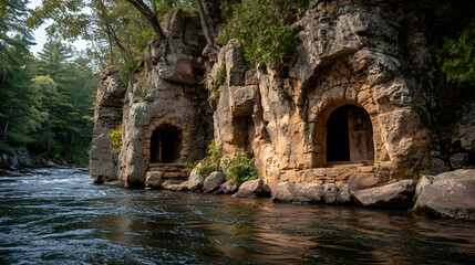 Naklejka premium Riverbank cave dwellings