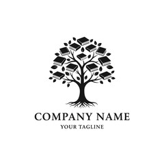 Logo design of an open book with a rising sun, symbolizing knowledge, education, and enlightenment.