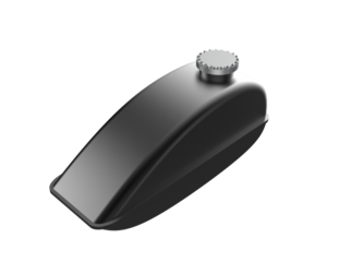 Sleek Black Motorcycle Fuel Tank with Silver Cap on Transparent PNG HD Background. Isolated 3D Rendered Custom Vehicle Gas Tank for Automotive Design and Engineering Concepts, High Resolution.