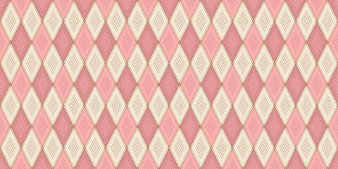 Vector Pastel Christmas Argyle Seamless Pattern – Pink, White, Golden Colors Geometric Diamond Holiday Background