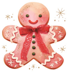 Fototapeta na wymiar PNG Pink gingerbread man illustration christmas sweets.