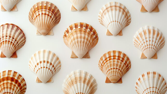 Padr&atilde;o de conchas de vieira em fundo branco