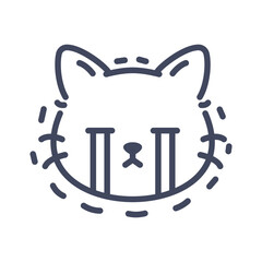 Crying line art cat emoji icon. Cute cartoon kitten face with tears and sad expression.
