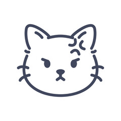 Angry line art cat emoji icon. Cute cartoon kitten face with furious expression.