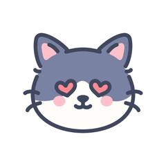 Love-eyed gray cat emoji icon. Cute cartoon kitten face with heart-shaped eyes expression.