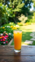 Generative AI image of fresh orange juice in a tall glass.