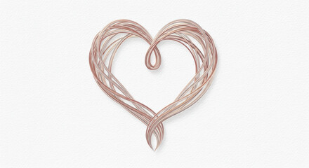 Naklejka premium Delicate rose gold threads forming a beautiful heart shape on a clean white background.