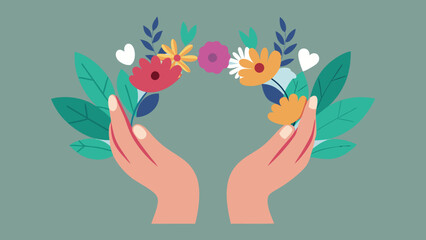 Minimalist hands holding a flower vector illustration