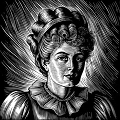 Vintage Engraved Portrait of a Woman, A French physicist and chemist famous for her work on radioactivity. She was the first person honored with two Nobel prizes