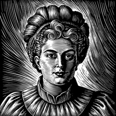 Vintage Engraved Portrait of a Woman, A French physicist and chemist famous for her work on radioactivity. She was the first person honored with two Nobel prizes