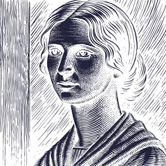 Vintage Engraved Portrait of a Woman, A French physicist and chemist famous for her work on radioactivity. She was the first person honored with two Nobel prizes