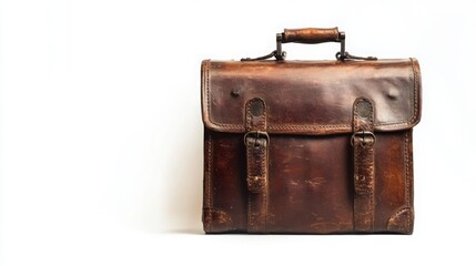 Vintage Brown Leather Briefcase on White Background for Work Use