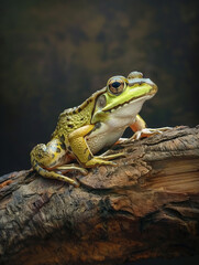Obraz premium Sapo verde em tronco de madeira