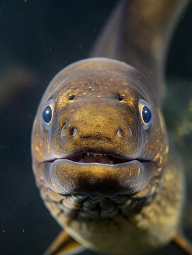 Cabe&ccedil;a de enguia sorridente submersa