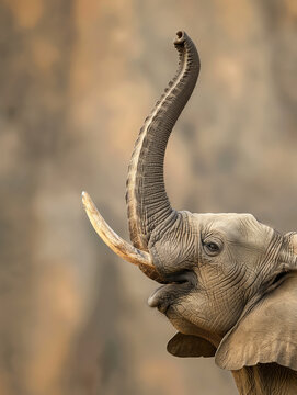 Elefante com a tromba levantada