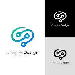 Brain logo with line style design technology, simple logos