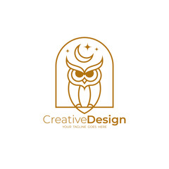 owl logo perched on a window at night, owl logo and moon