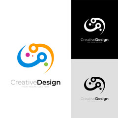 Simple brain logo and technology design combination, line style