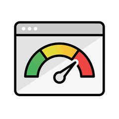 Website speed icon Browser window with a performance gauge indicating slow loading, vital for web optimization and user experience
