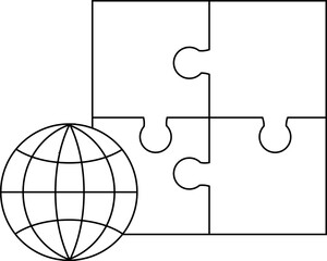 puzzle icon and earth icon with white background
