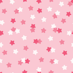 Cute Stars Seamless Pattern. Pink Playful Childish Background.  Festive Starry Wallpaper, Wrapping Paper, Vector Holiday and Birthday Party Design