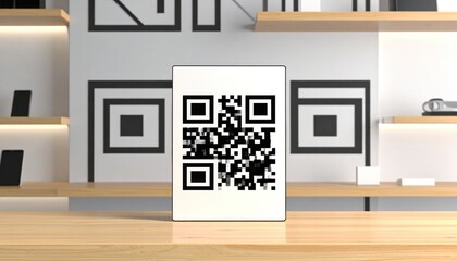 Modern QR Code Display on a Wooden Surface