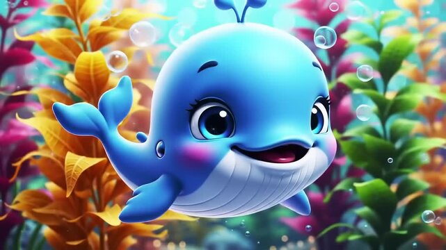 Cute cartoon whale underwater