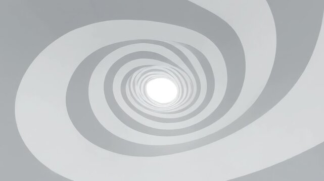 Geometric white and grey wave tunnel expanding, a clean and minimalist seamlessly looping architectural design future, presentation, cyber