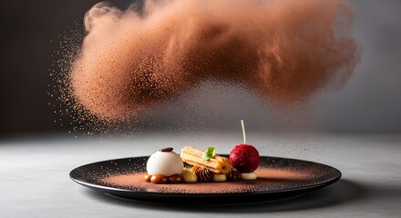 Elegant Dessert Plating with Cocoa Powder Dusting