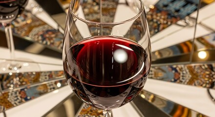 Elegant glass of red wine with decorative background