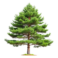 A lush green pine tree isolated on a solid black background