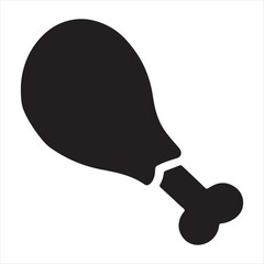 Simple black silhouette icon of a cooked chicken drumstick on a white background