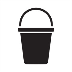 Simple black silhouette of a classic bucket with a curved handle isolated on a white background