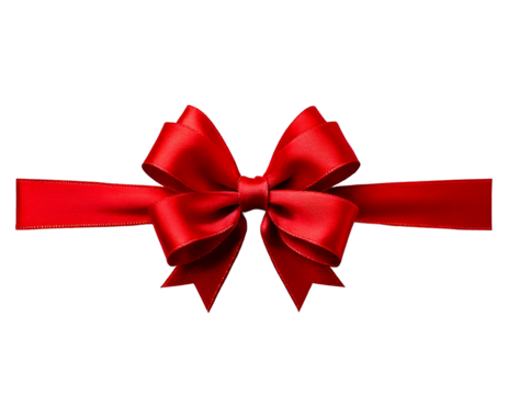Red ribbon with bows on transparent background