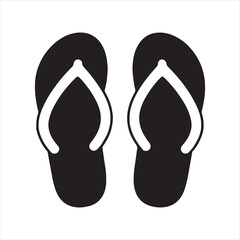 Simple black and white graphic illustration of a pair of flip flop sandals on a white background