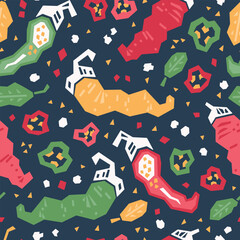 Vector Colorful Abstract Chili Pepper Geometric Seamless Pattern