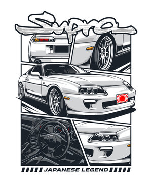 Stylish Graphic of a Classic White Japanese Sports Car.