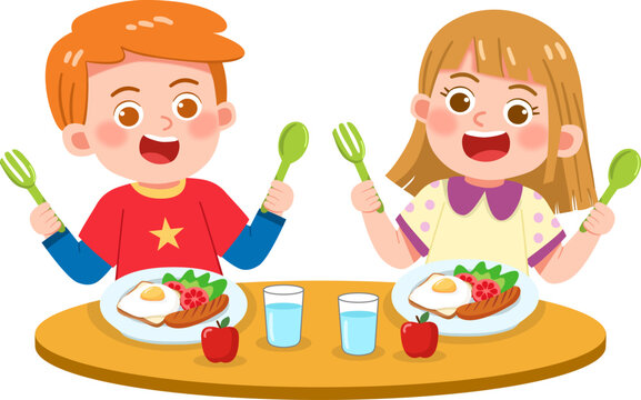 Boy and Girl Eating Breakfast Together 