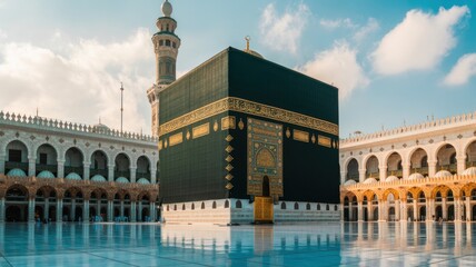 The holy kaaba in mecca, saudi arabia, surrounded by worshippers during hajj, showcasing islamic pilgrimage and spiritual significance