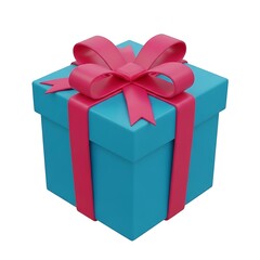 Obraz premium Beautifully rendered 3D blue gift box with a vibrant pink ribbon and elegant bow, ideal for conveying surprise and celebration