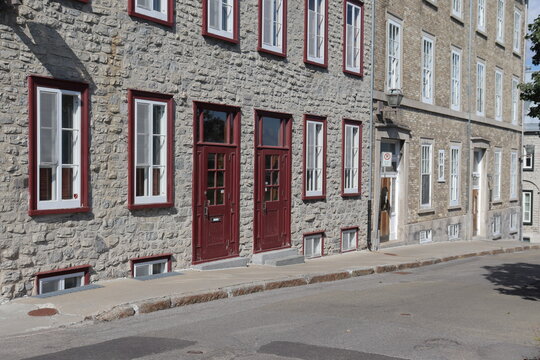 A view in summer of the Old Quebec in Canada with ancient architecture. Panorama of the old Quebec with ancient building. Historic buildings in Quebec city. Tourism and destination in Canada.