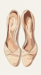 Two light colored women shoes sitting against a white background