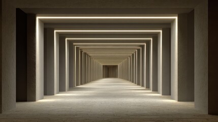 Modern Minimalist Corridor with Soft Lighting and Symmetrical Design