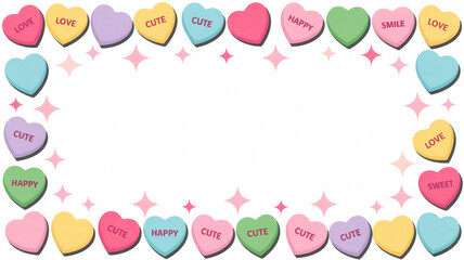 Colorful candy heart frame with sparkling stars, perfect for valentines day, love notes, and sweet messages isolated on white background