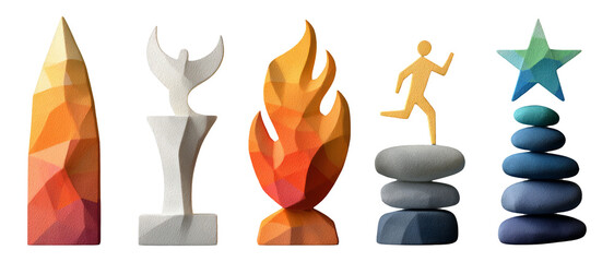 Abstract Geometric Figures in Vibrant Colors on Transparent Background