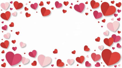 Valentines day background with red and pink paper hearts isolated on white background, perfect for creating romantic designs and cards