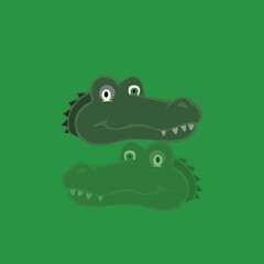 Cartoon crocodile with smile on green background.